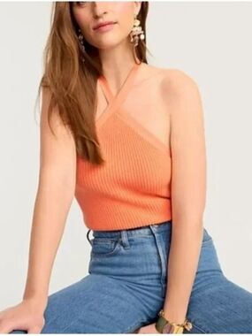 J. Crew Knit Coral Ribbed Halter Tank Melon Cotton Cashmere